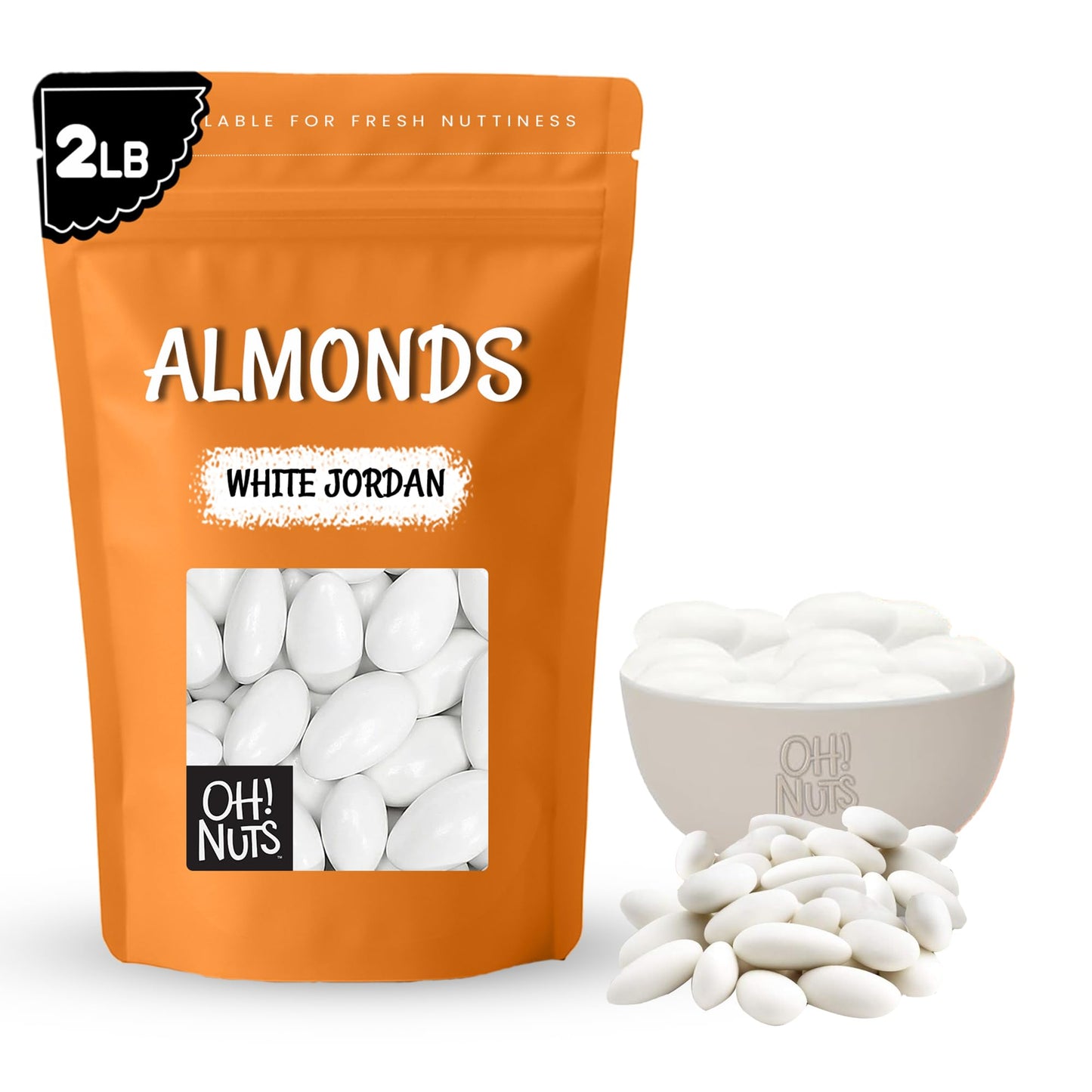 Oh! Nuts White Jordan Almonds - 2 lb - For Easter, Weddings, Baby Showers & Birth - Packed in New York Zip-Seal Bag for Exceptional Freshness