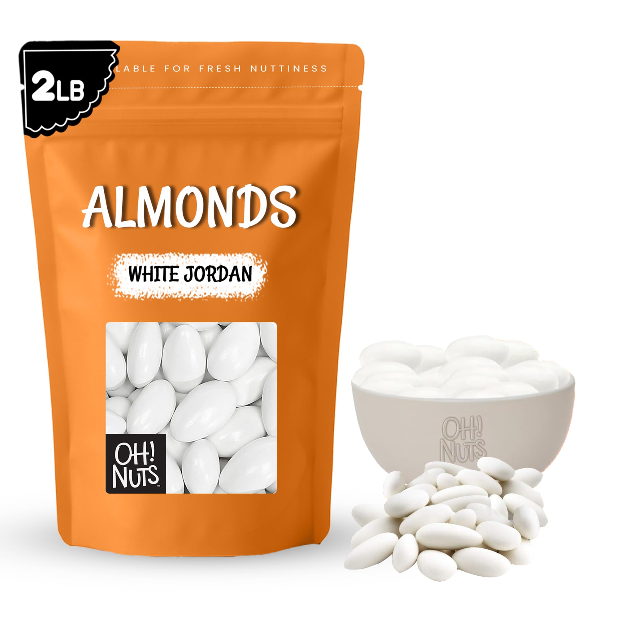 Oh! Nuts White Jordan Almonds - 2 lb - For Easter, Weddings, Baby Showers & Birth - Packed in New York Zip-Seal Bag for Exceptional Freshness