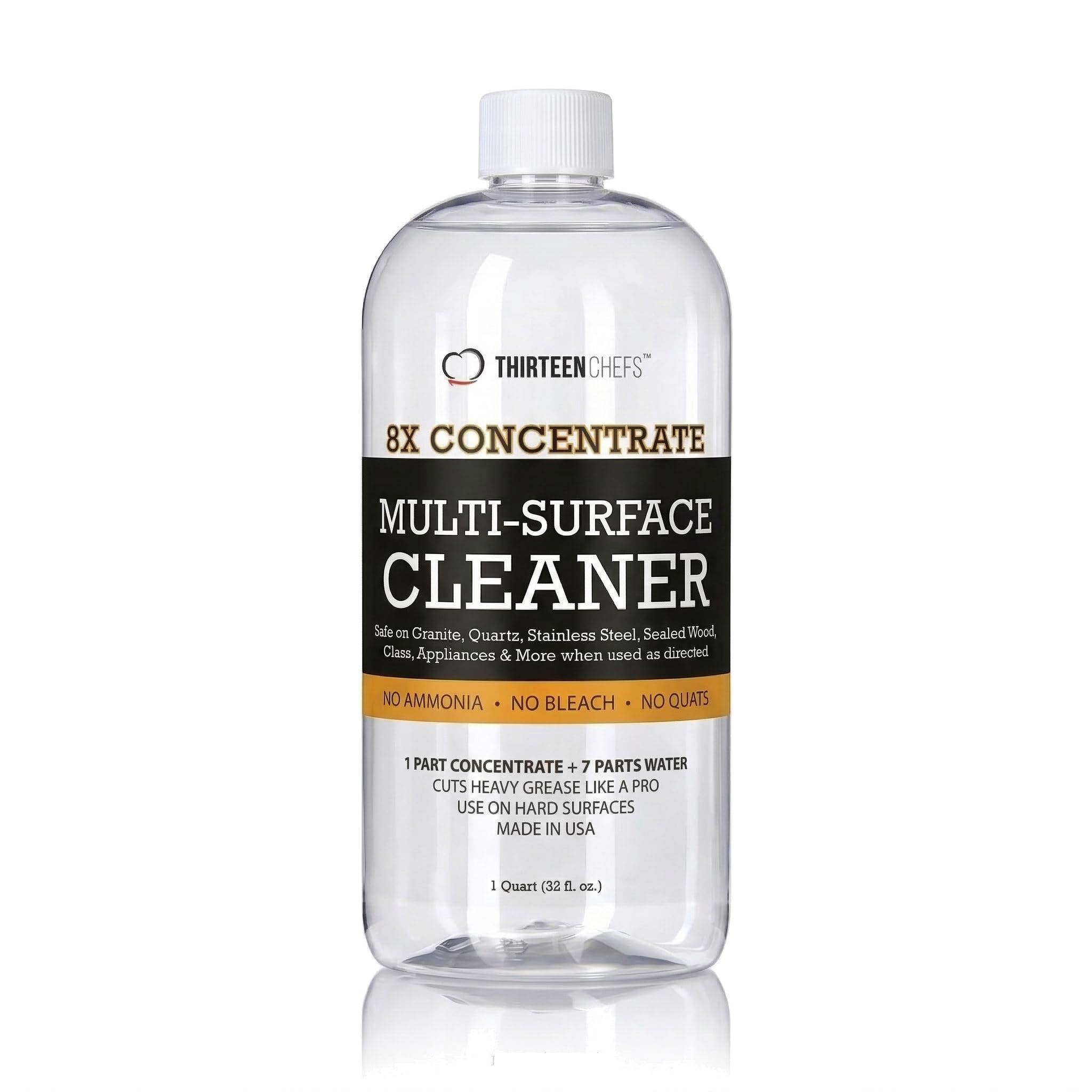 Thirteen Chefs 8X All Purpose Cleaner Concentrate - Makes 2 Gallons of Kitchen and Bathroom Cleaner for Granite and Quartz Countertops, Stainless