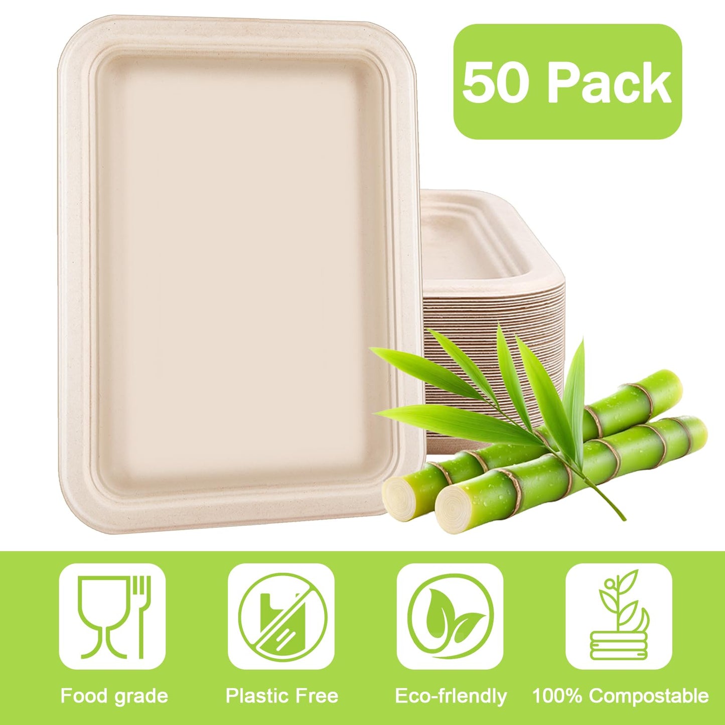 Xvvirnt 50 Pack 14 Inch Disposable Food Trays, Compostable Extra Large Paper Plates, Heavy Duty Large Paper Platter Plates, Platters Trays for Serving