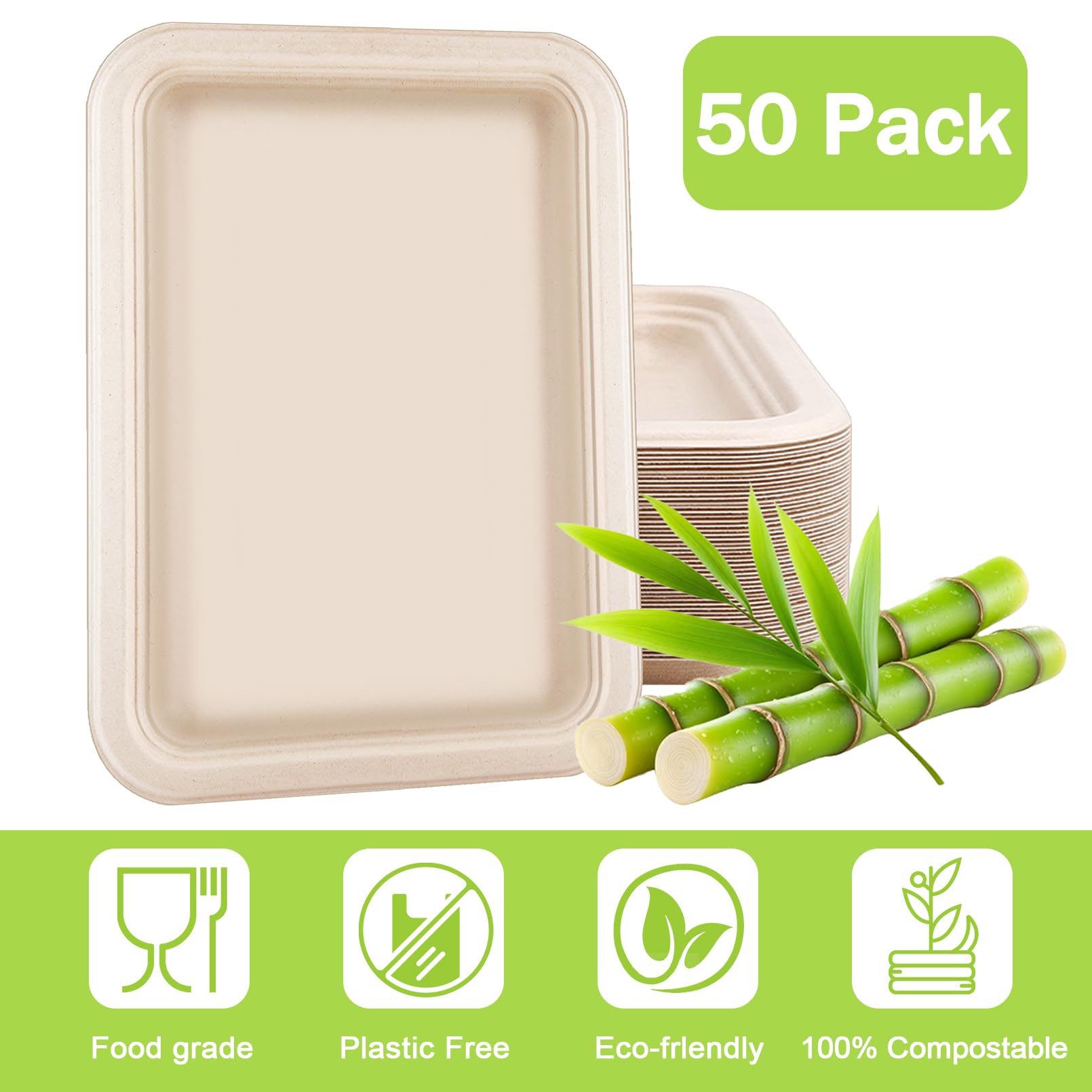 Xvvirnt 50 Pack 14 Inch Disposable Food Trays, Compostable Extra Large Paper Plates, Heavy Duty Large Paper Platter Plates, Platters Trays for Serving