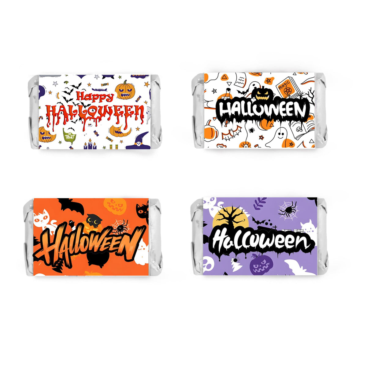 Limarqabel 120 Pcs Happy Halloween Candy Wrappers 1.4x2.6 Inch Candy Bar Wrapper Ghost Halloween Party Favors Mini Chocolate Candy Bar Wrappers Candy