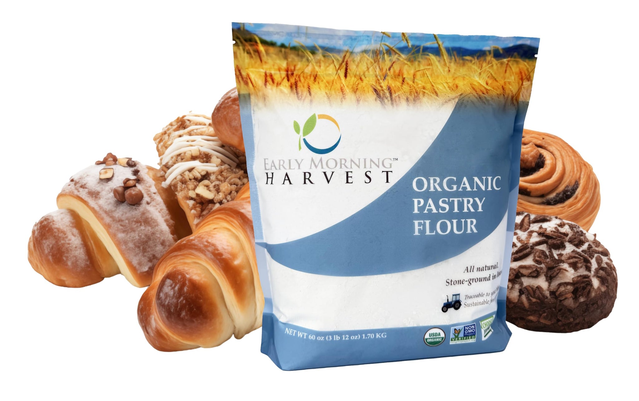 Early Morning Harvest Organic Pastry Flour - Made from Certified Organic, Non-GMO Whole Wheat - Stone Ground Flour for Baking Cooking and Pastries