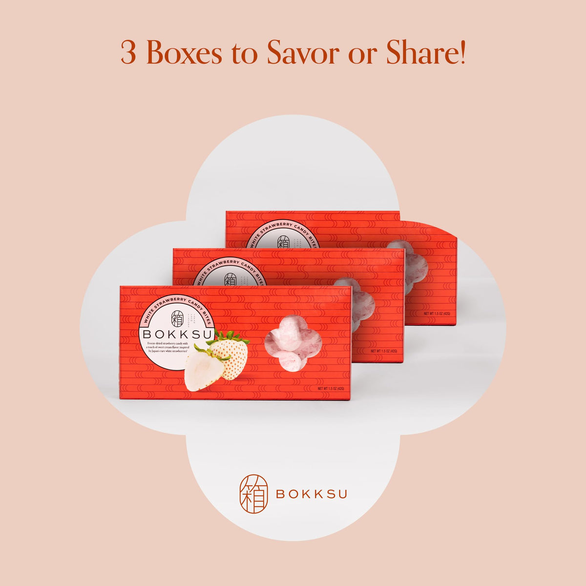 Bokksu White Strawberry Candy Bites - 3-Pack Freeze-Dried Strawberry Candies Infused with White Chocolate, Crunchy, Melt in Your Mouth, Bite-Sized