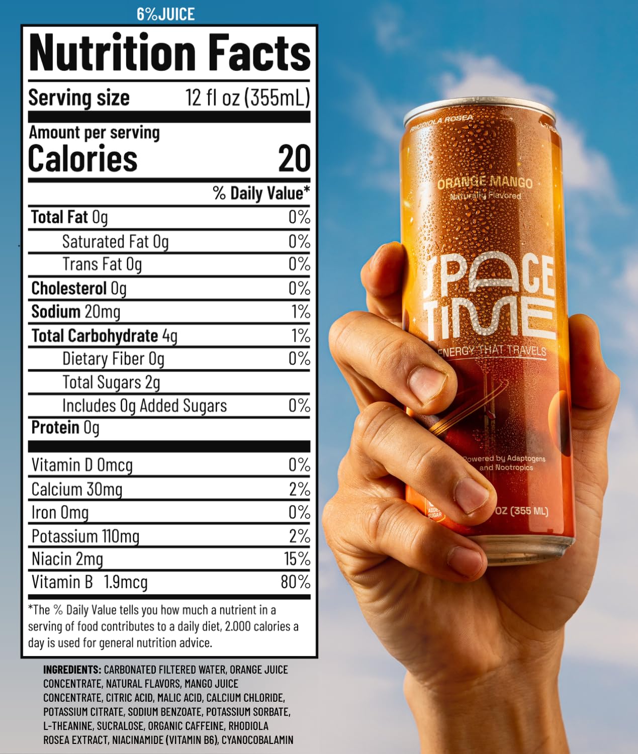 SpaceTime Productivity & Focus Energy Drink - Real Juice Infused Nootropic Drink with 50mg Organic Caffeine, L-Theanine, Rhodiola & B Vitamins