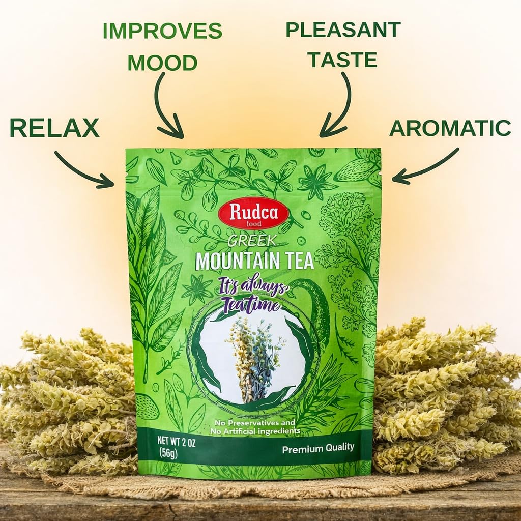 Rudca Food Greek Mountain Tea - Premium Sideritis Raeseri Herbal Tea, 100% Natural, No Preservatives or Artificial Ingredients, Loose Leaf, 2 oz