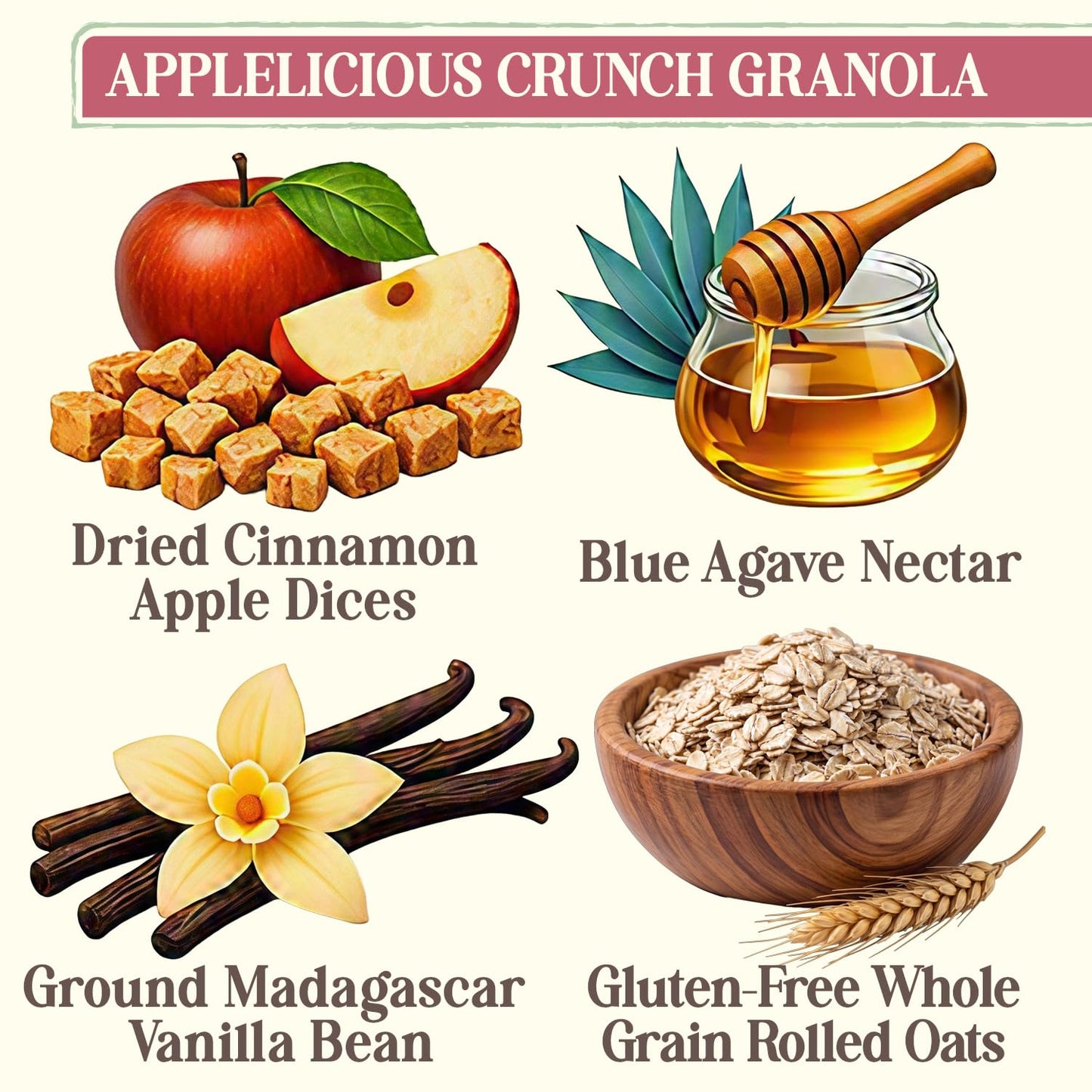 Laura's Gourmet Granola AppleLicious Crunch, 2 lb, Gluten-Free Oats, Vegan, Dairy & Soy Free Snack, Organic Agave, Cinnamon Diced Apples, Artisan