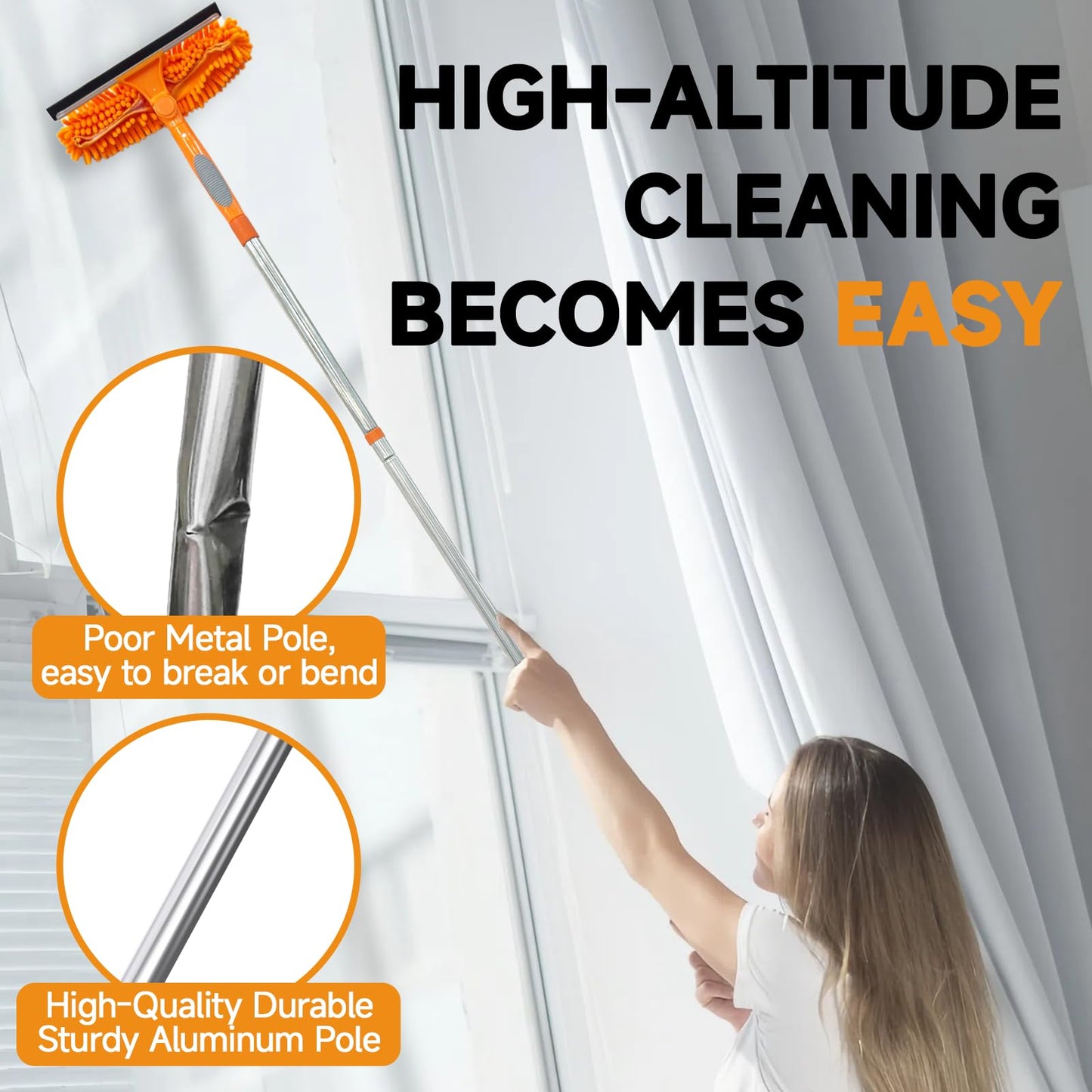 67" Squeegee Window Cleaner 2 in 1 Rotatable Window Cleaning Tool Kit with Extension Pole, Window Washing Equipment with Bendable Head for Indoor