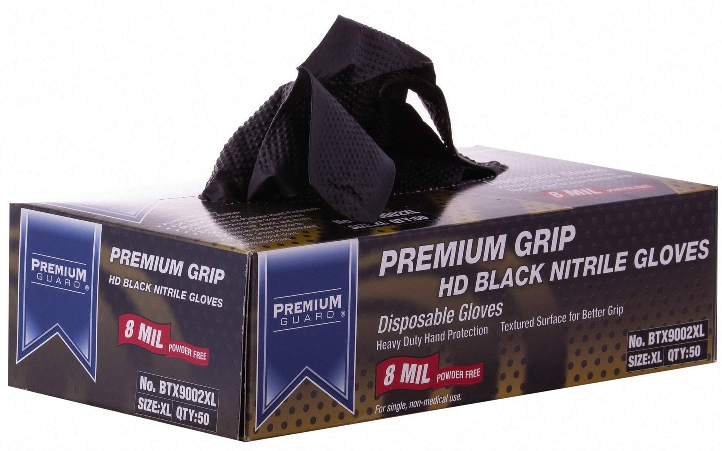 Premium Guard - Nitrile Gloves Heavy Duty 8 Mil Disposable, Powder Free, Black, 50 Gloves per Box (X-Large)