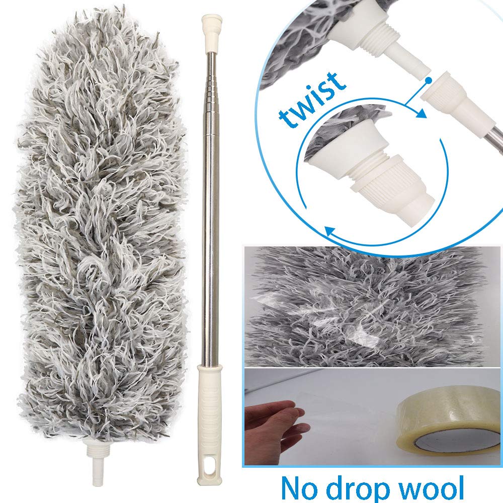 HAINANSTRY Microfiber Duster with Extension Pole, Extension Pole 30 to 100 Inches,Extendable Dusters for Cleaning Blinds/Cobweb/Furniture/Roof