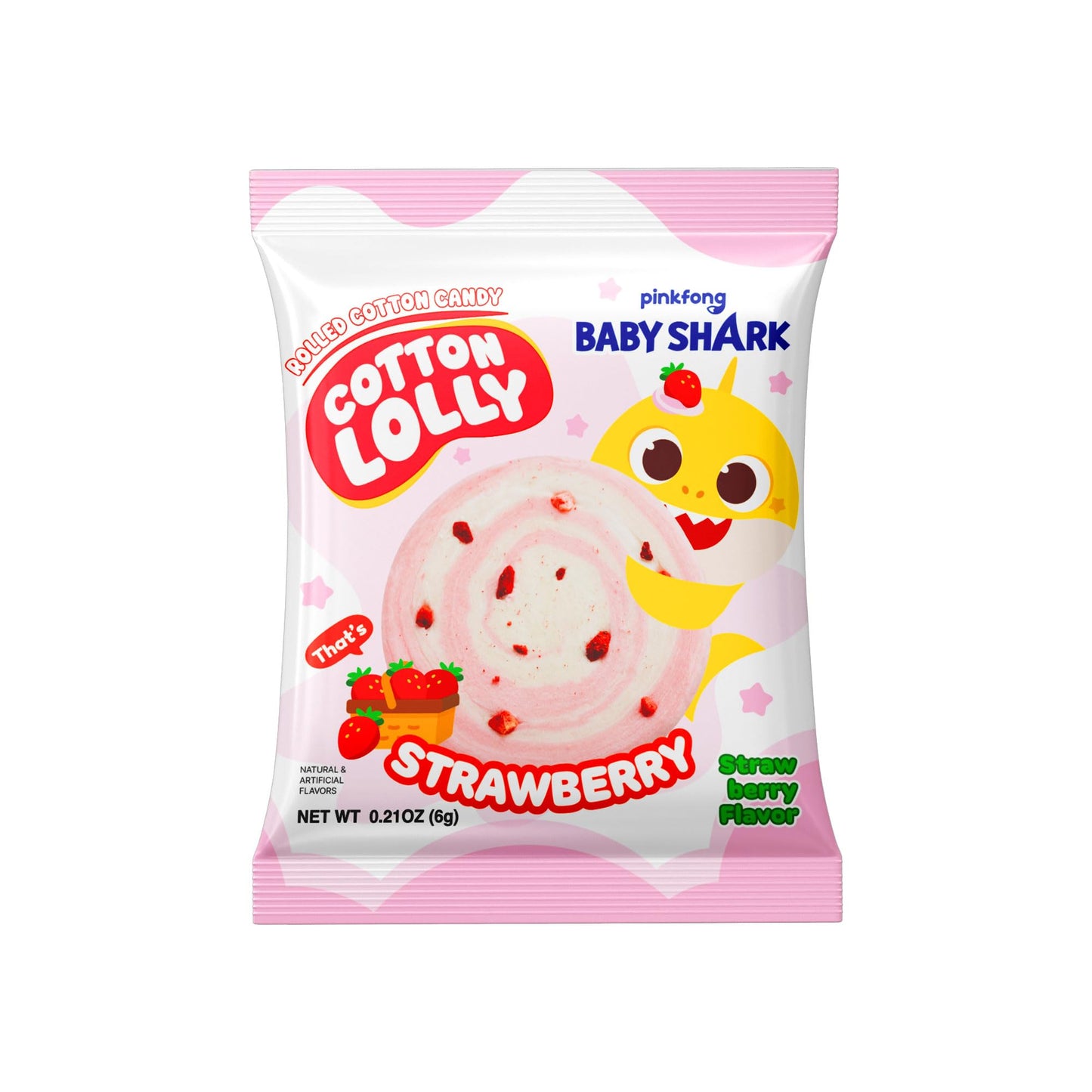 Cotton Lolly Baby Shark Strawberry Cotton Candy 0.21oz 10 Packs