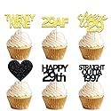 18pcs Black Gold Glitter Dessert Cupcake Pick for Straight Outta 1997 Cheer to 29 Years Old Theme Decor Supplies Happy 29th Birthday Party Decoration