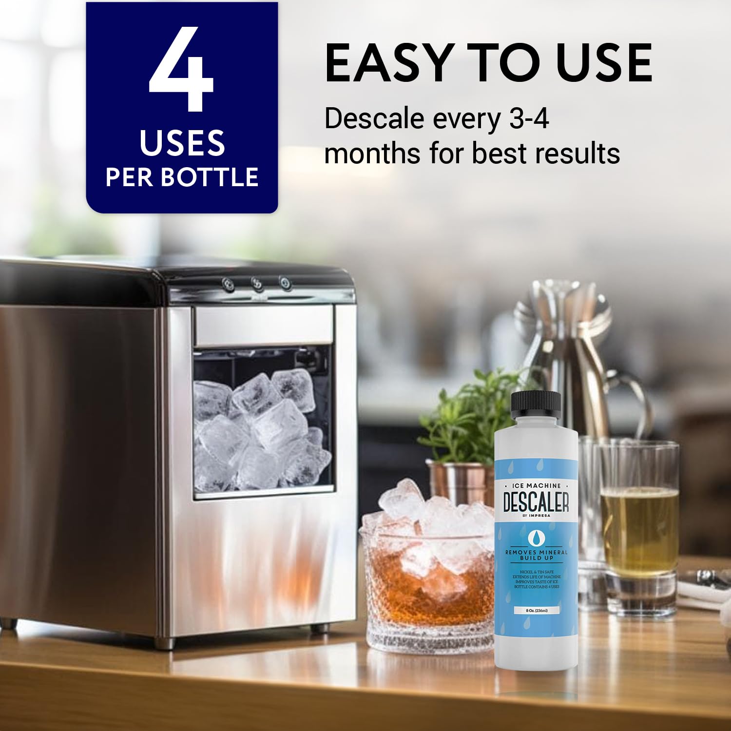 IMPRESA Ice Maker Cleaner & Descaler - 8 Fl Oz Scale Removal Liquid Descaler - Nickel-Safe Ice Machine Cleaner - Compatible with Scotsman, Manitowoc