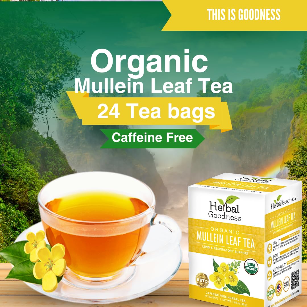 Mullein Leaf Tea - Organic Mullein Tea Bags For Lungs, Respiratory Health, Digestive System, Immune System, Supports Overall Health, 24 Mullein Tea