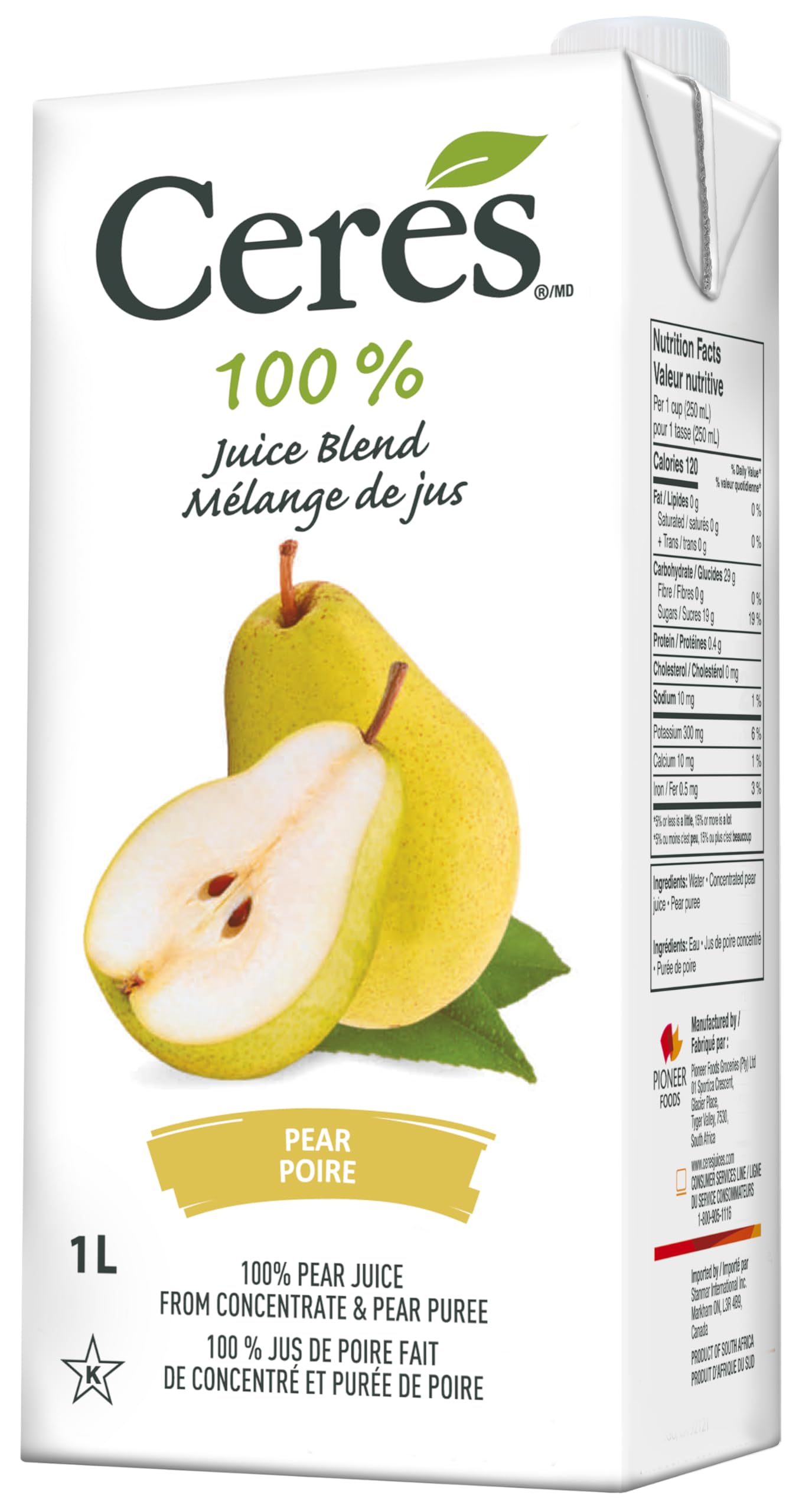 Ceres 100% All Natural Pure Fruit Juice Blend, Pear - Gluten Free, Rich in Vitamin C, No Added Sugar or Preservatives, Cholesterol Free - 33.8 FL OZ