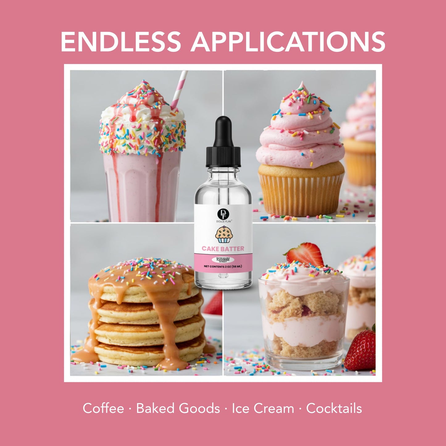 Dolce Flav Natural Cake Batter Extract - 2 Ounce Water-Soluble Kosher, Sugar-Free, Concentrated Birthday Cake Flavor for Frosting, Cupcakes & Ice