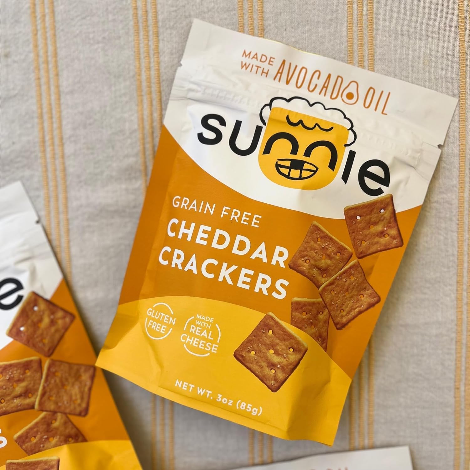 Sunnie Gluten Free Cheddar Crackers, Healthy Grain-Free Cracker Made with Real Cheese, Snacks for Kids & Adults, Made with Avocado Oil, Low Calorie