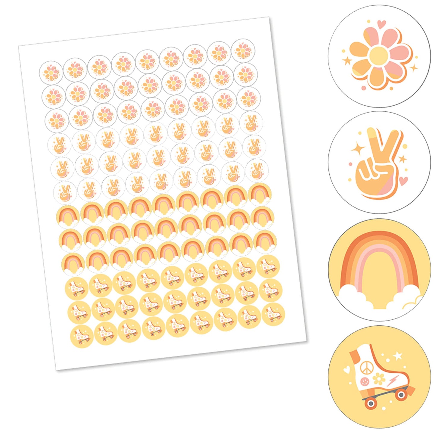 Big Dot of Happiness Stay Groovy - Boho Hippie Party Round Candy Sticker Favors - Labels Fit Chocolate Candy (1 Sheet of 108)