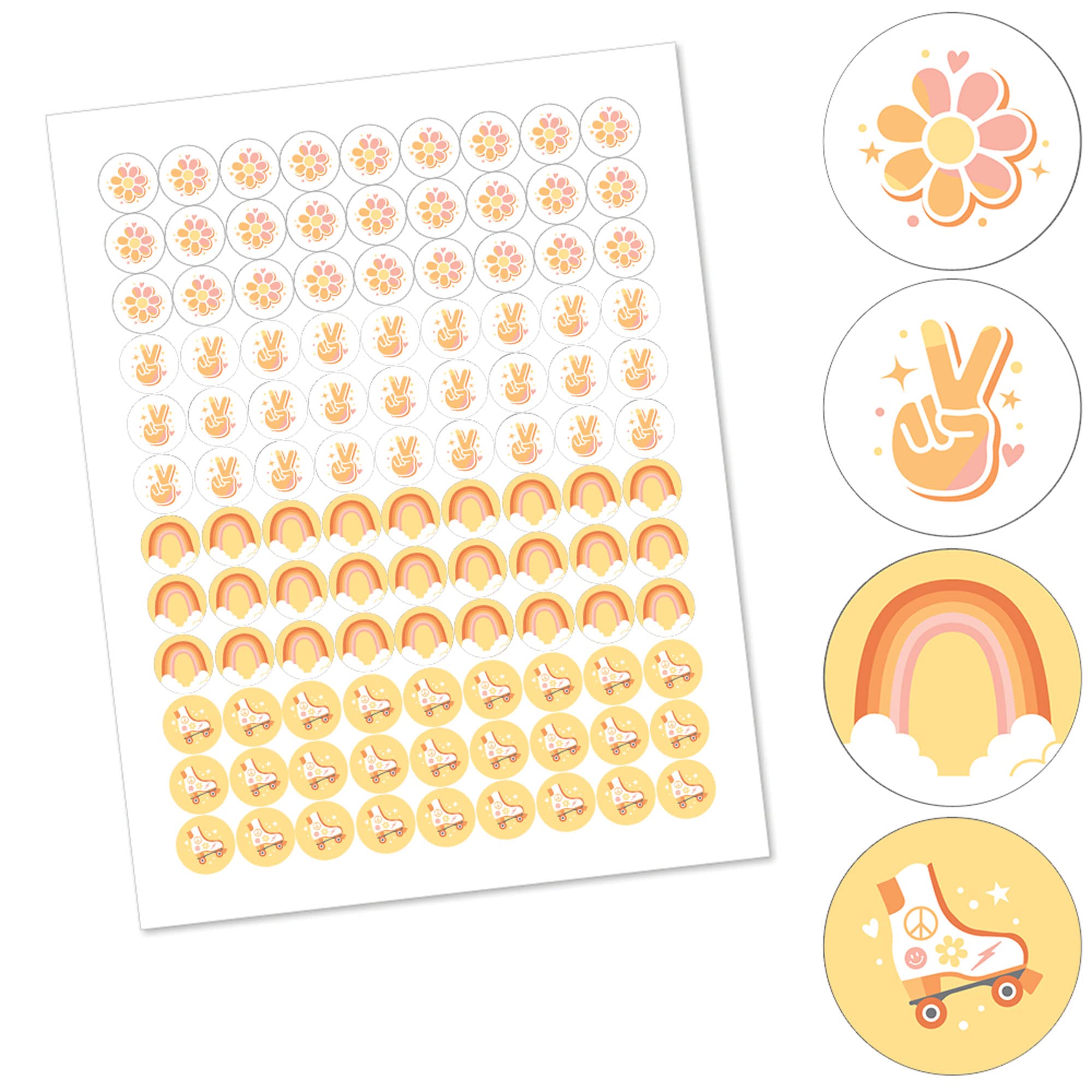 Big Dot of Happiness Stay Groovy - Boho Hippie Party Round Candy Sticker Favors - Labels Fit Chocolate Candy (1 Sheet of 108)