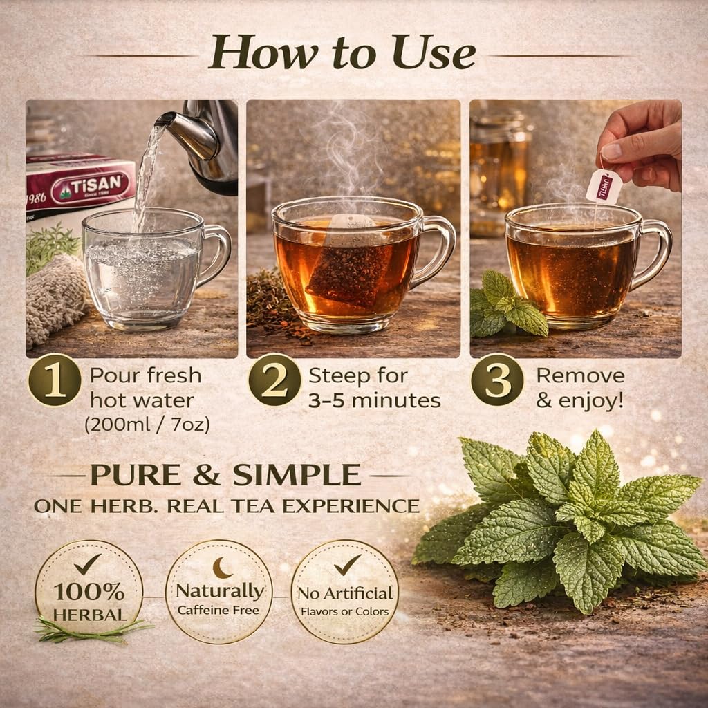Tisan Melissa Tea (Lemon Balm) - 40 Individually Wrapped Tea Bags | Naturally Caffeine Free Herbal Infusion | Light Citrusy Notes and Gentle Aroma |