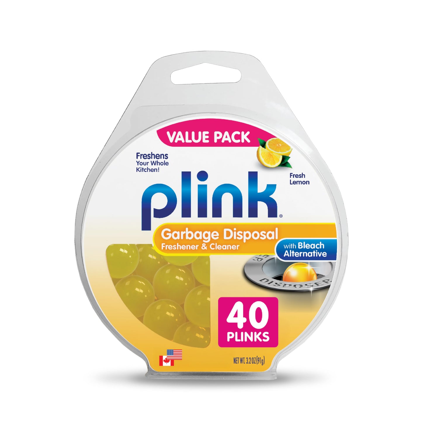 Plink Garbage Disposal Cleaner, Freshener & Odor Removing Balls, Easy to Use, Fresh Lemon Scent, 40 Count