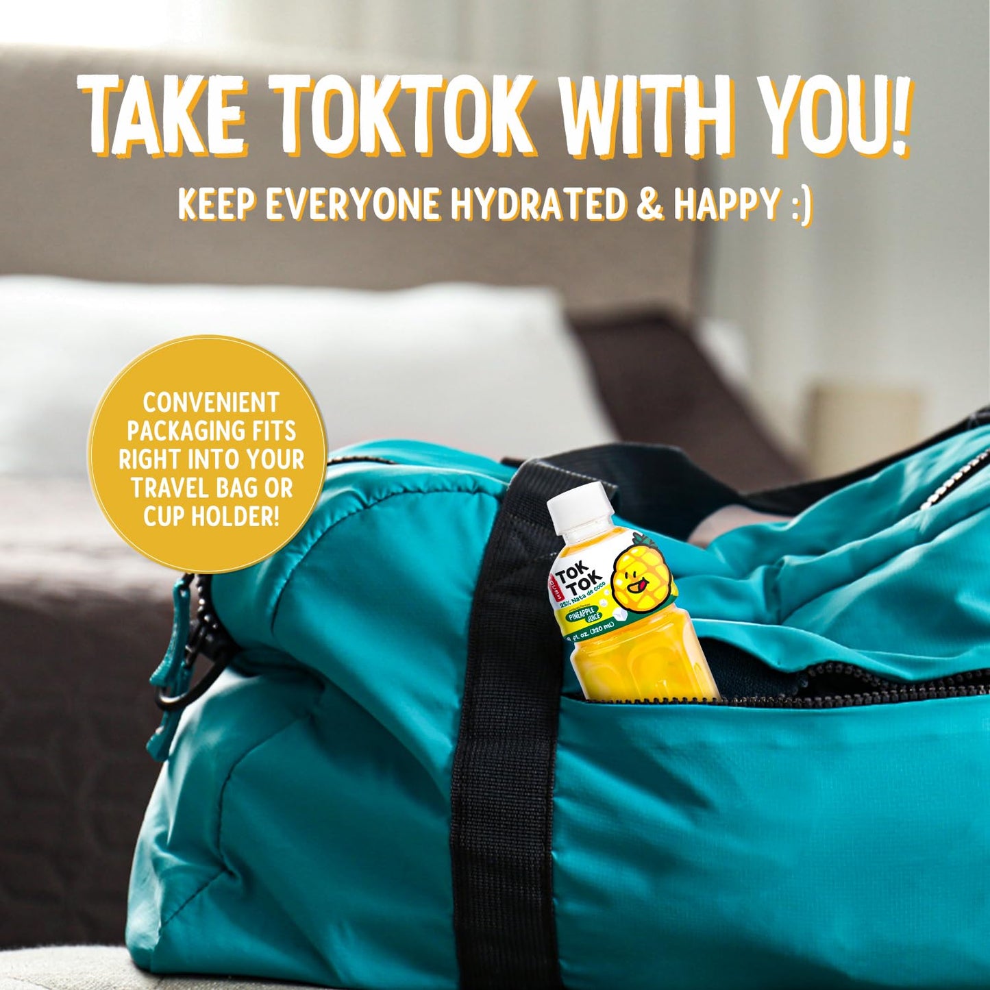 Pocas Toktok Pineapple Juice 12-Pack - Made with Real Fruit & Chewy Nata De Coco, 8 Oz Each