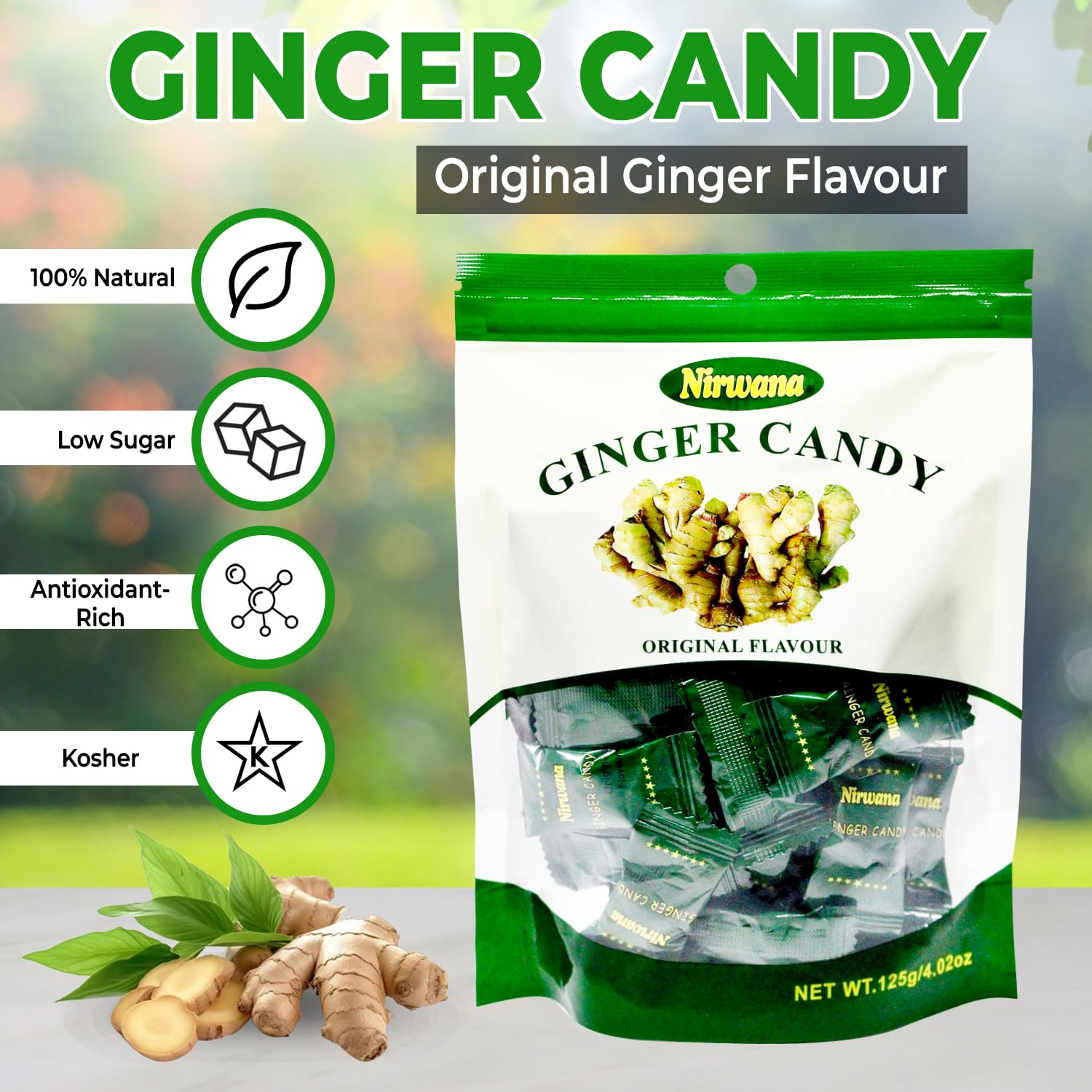 Nirwana Ginger Candy - Individually Wrapped for Freshness - Bulk Natural Candy for Travel and Everyday Enjoyment 125G/4.02 oz Original Flavour (1pack)