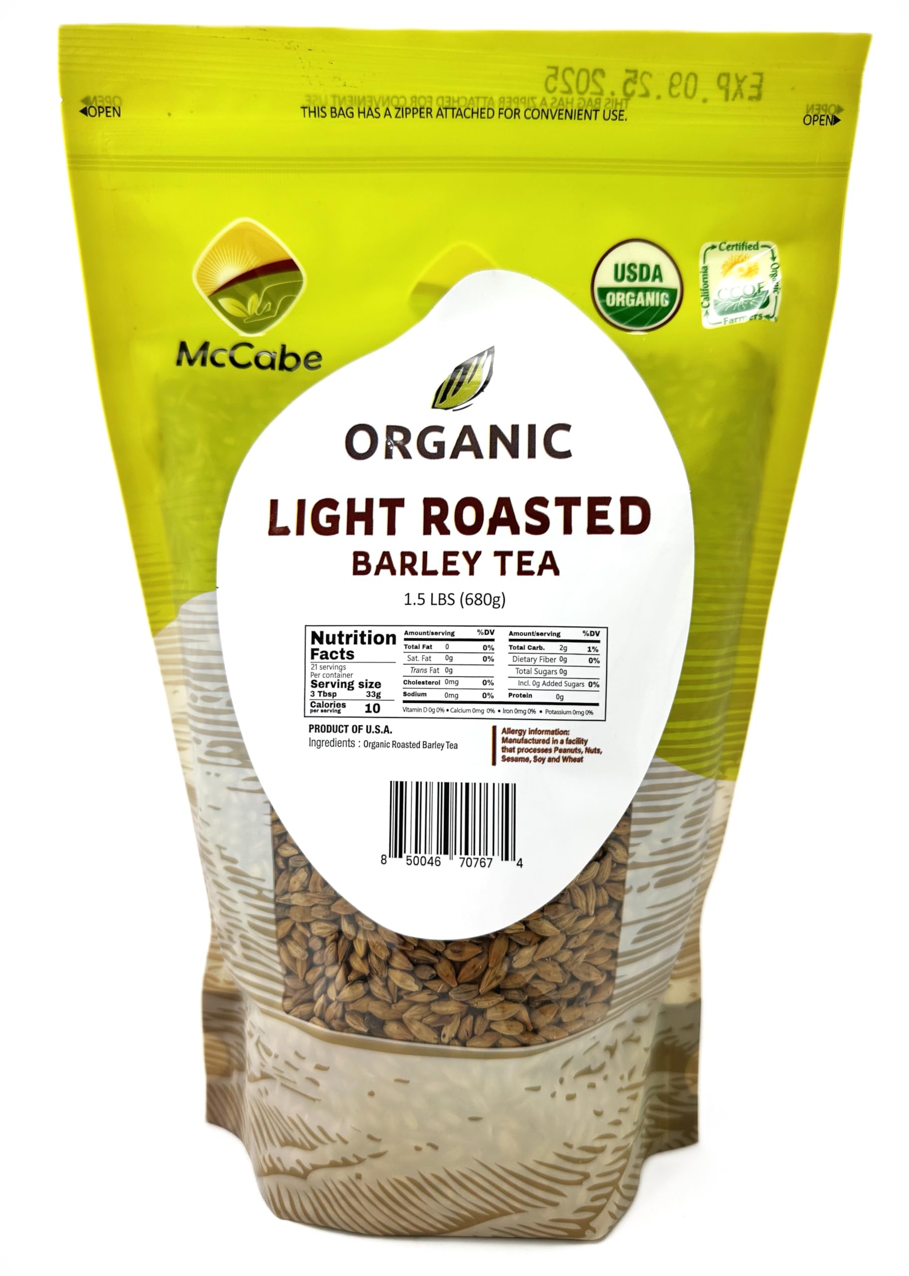 McCabe Organic Light Roasted Whole Grain Barley - USDA & CCOF Certified Organic Tea, 1.5 lbs