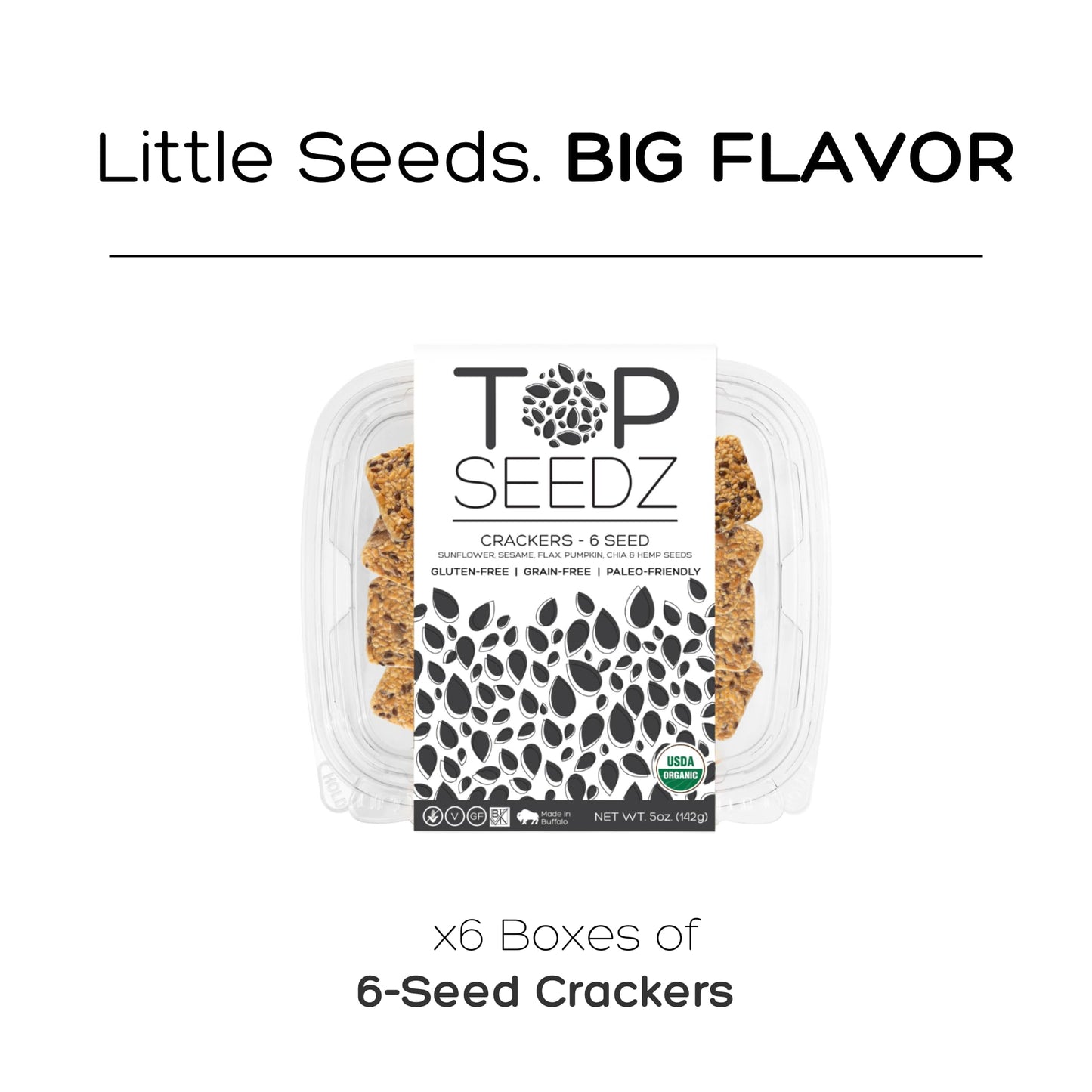 Top Seedz Certified Organic Gluten Free 6 Seed Crackers | 6-Pack | 5 Ounces | Healthy Vegan Crackers with Plant Based Protein | Made of Sunflower
