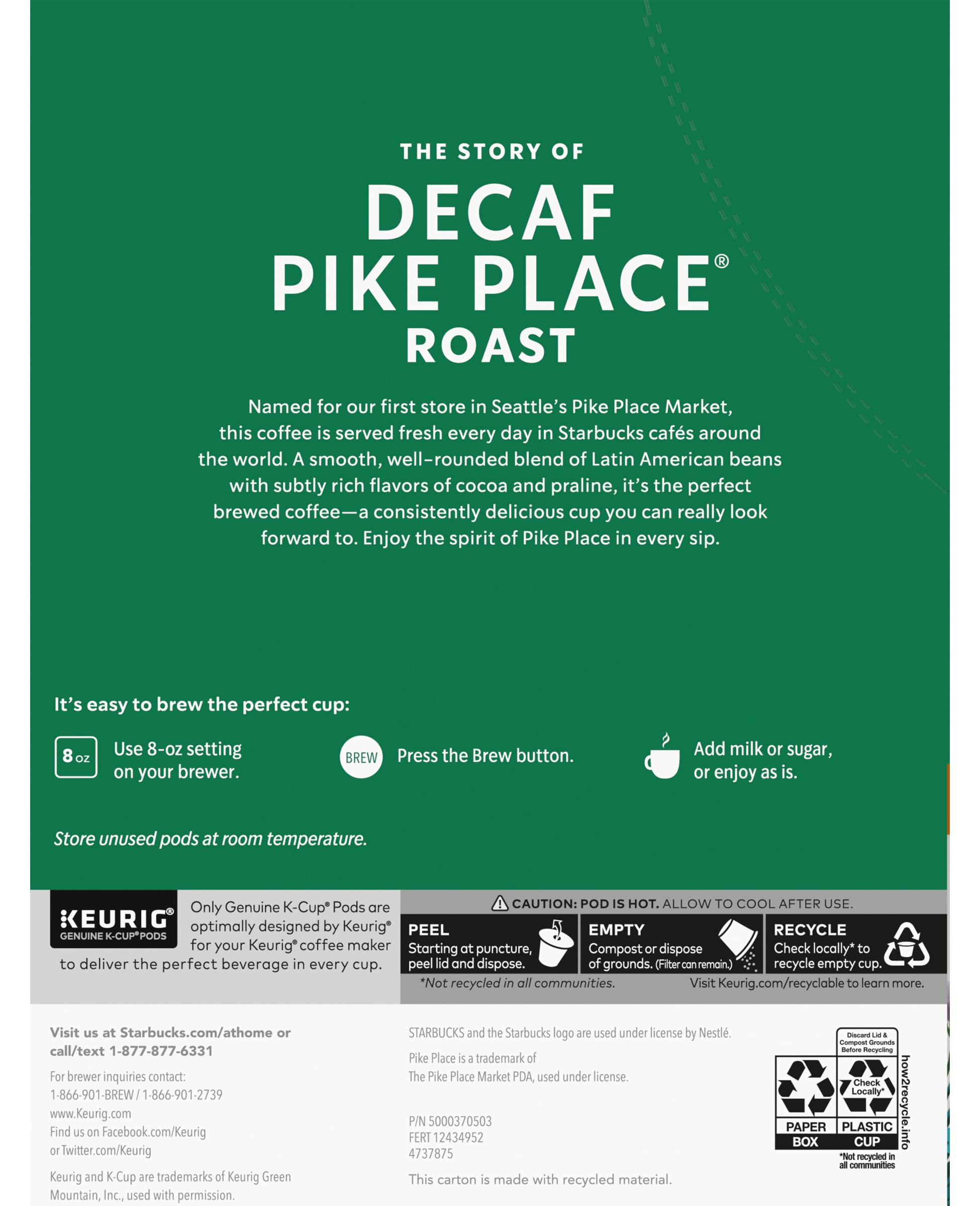 Starbucks Pike Place Decaf Coffee, Keurig (100684)