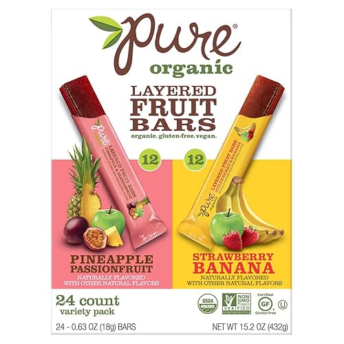 Pure Organic Layered Fruit bar Variety Package, 12 - Pineapple Passionfruit & 12 - Strawberry Banana 0.63 oz (Pack of 24)