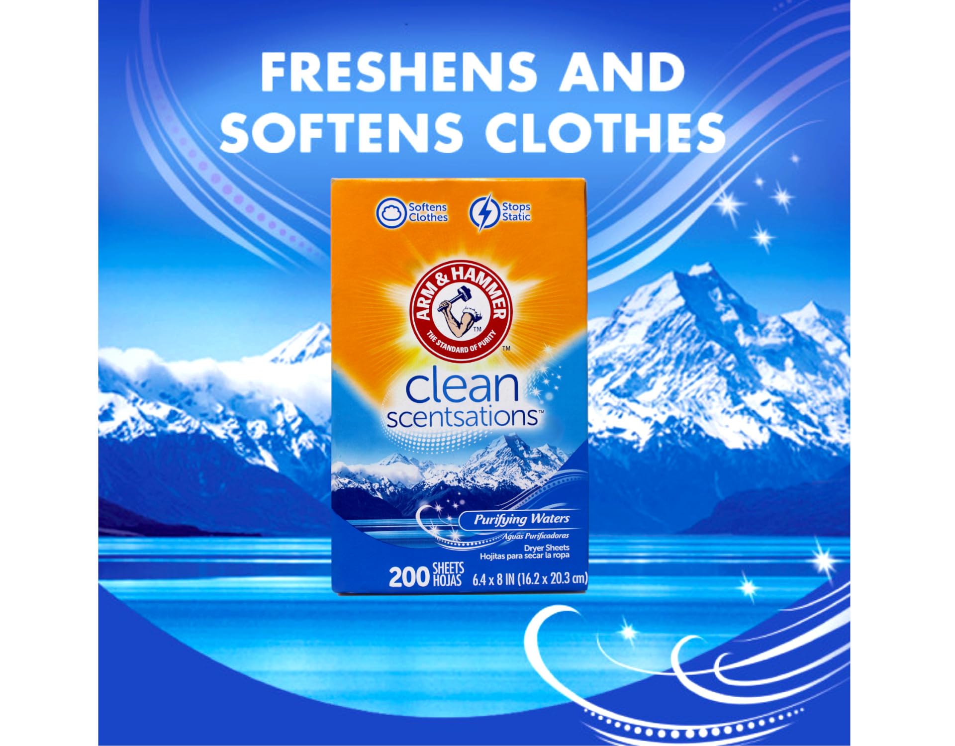 Arm & Hammer Fabric Softener Sheets, Purifying Waters, 200 ct