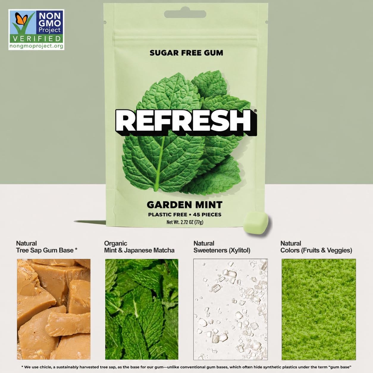 Refresh Gum, Sugar Free, Natural, Xylitol, Aspartame Free Chewing Gum, Natural Flavors & Organic Ingredients, Plastic Free, Non GMO, Gluten Free