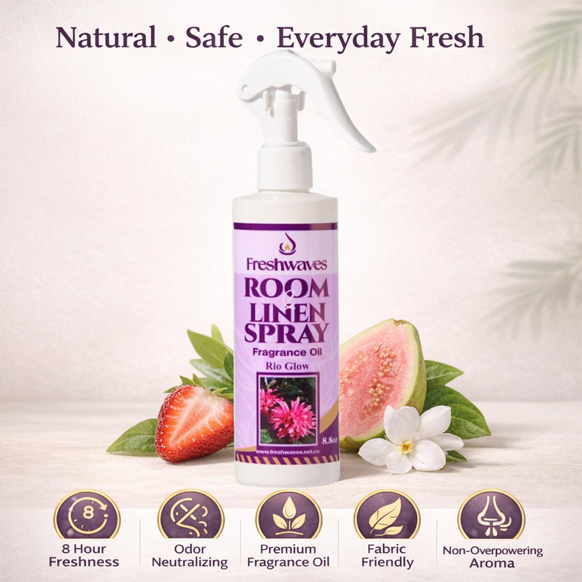 Freshwaves Room and Linen Spray | Rio Glow Fragrance Oil | Air Spray Freshener | Room Spray Odor Eliminator | Air Freshener Sprays for Home, Office