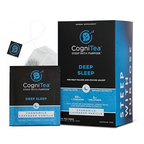 CogniTea Deep Sleep Tea 2mg Melatonin and 50mg L-Theanine for Deep Sleep with Valerian, Chamomile, Lemon Balm and Passion flower Extra Strength Sleepy