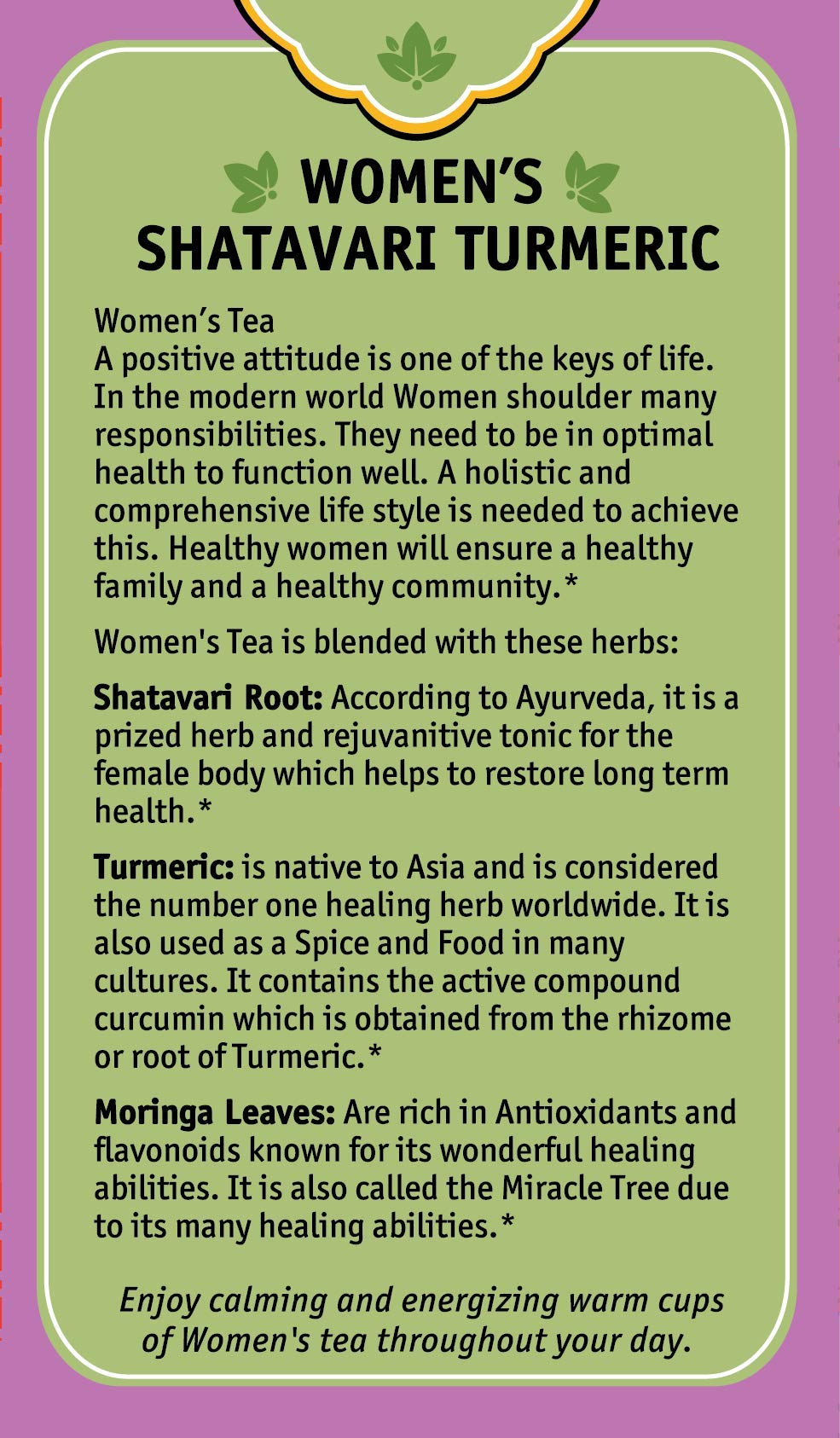 Herbal Cup Ayurveda Women's Tea, Organic Shatavari Turmeric, No Caffeine Herbal Teas (Women's Shatavari Turmeric, 16 Count (Pack of 1)