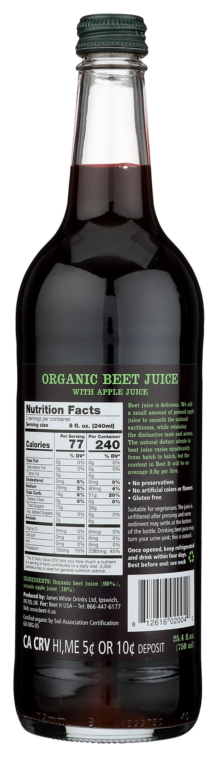 BEET IT - Organic Beet Juice 25.4 fl.oz- Non GMO 100 % Natural Organic juice- Picked & Pressed, Gluten Free, No Added Sugar, Not from Concentrate