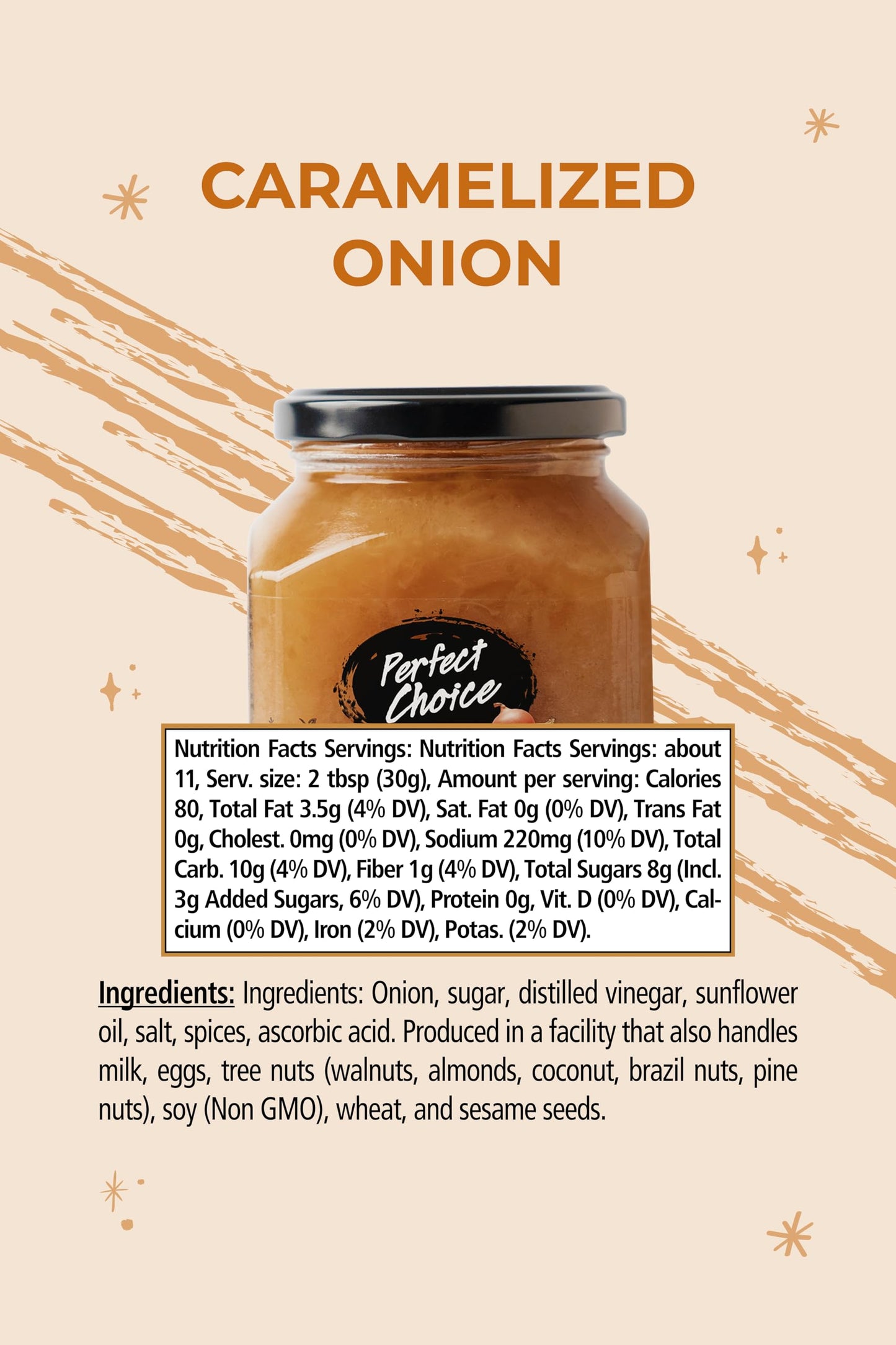 Perfect Choice Caramelized Onion Spread - Gourmet Sweet Savory Onion Jam, Ready-to-Use Cooking Sauce & Sandwich Spread, Perfect for Burgers Cheese