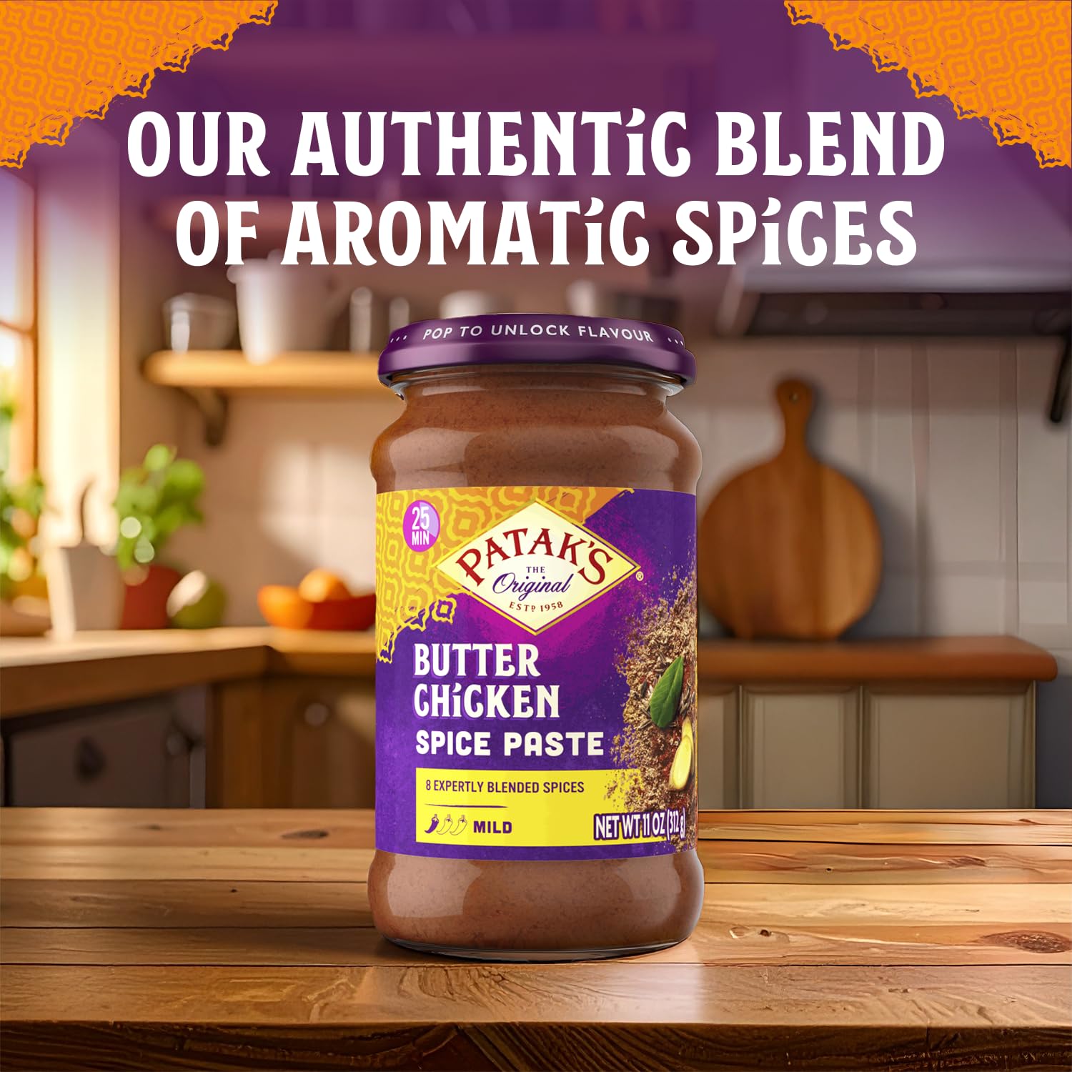 Patak's Butter Chicken Spice Paste, Mild Indian Curry with 8 Expertly Blended Spices, Gluten-Free & Vegan, Flavorful Base for Home Cooking & More, 10