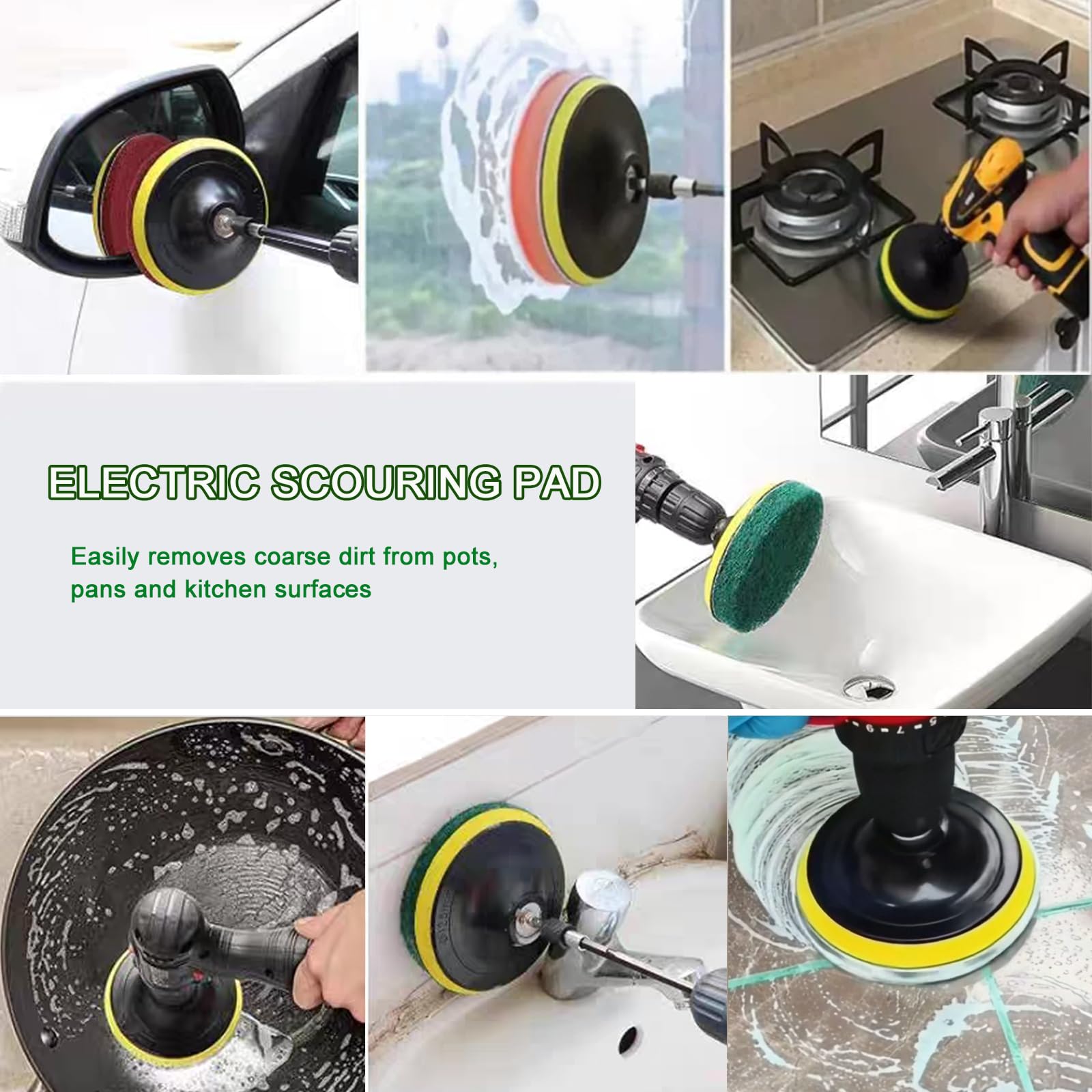 4 Inch Drill Brush Attachments for Cleaning Household Drill Brush Scrubber for Bathroom & Kitchen with Disc Pad Holder and Adapter?9 Scouring Pads?3