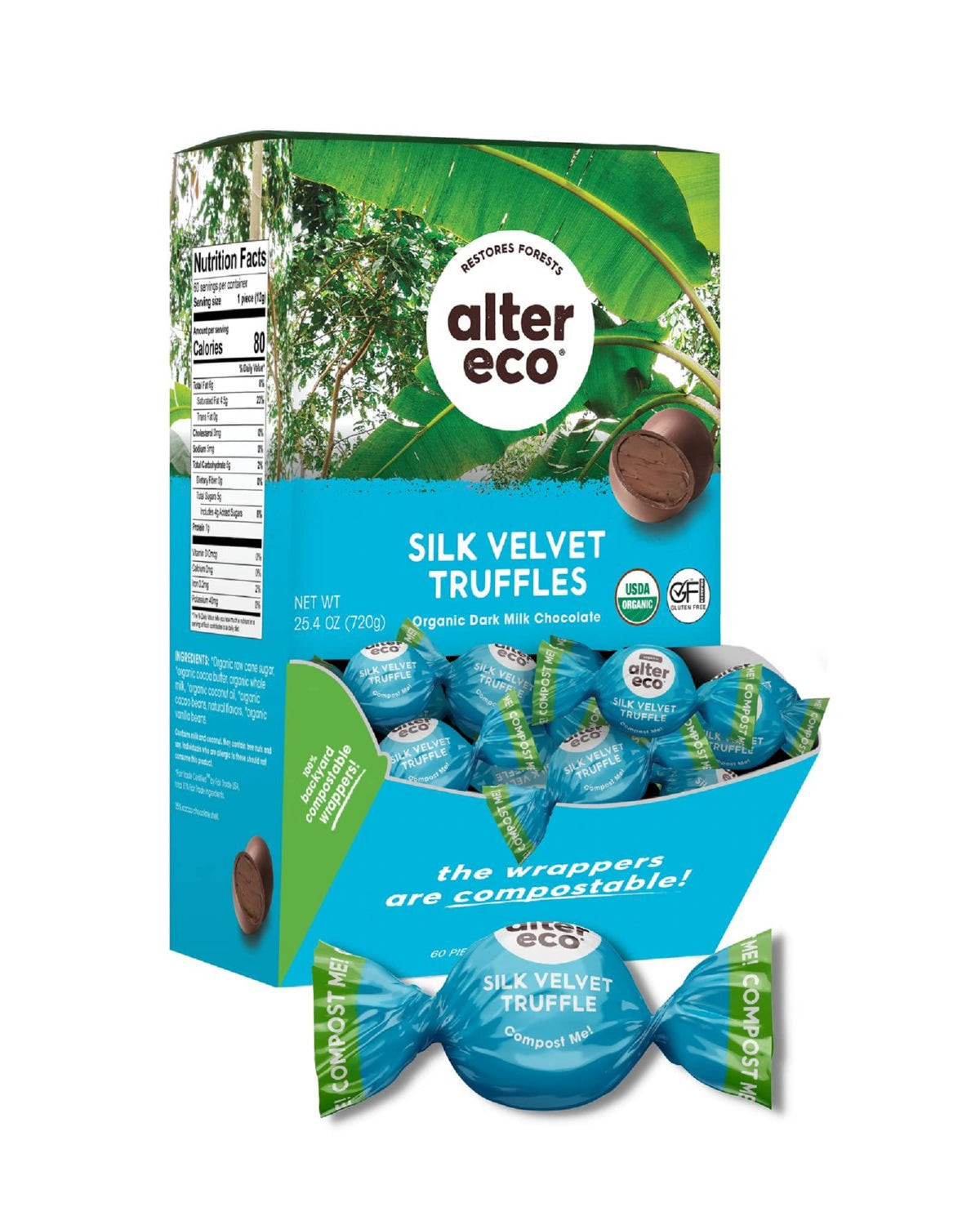 Alter Eco | Silk Velvet Truffles | 39% Pure Dark Cocoa, Fair Trade, Organic, Non-GMO, Gluten Free Dark Chocolate Truffles | 60 Truffles