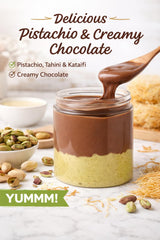 Dubai Chocolate Jar - 5.2 oz - Chocolate Kataifi Pistachio Cream with Tahini - Dubai Chocolate Bar Spread for Waffles & Pancakes, Desserts, & Gourmet