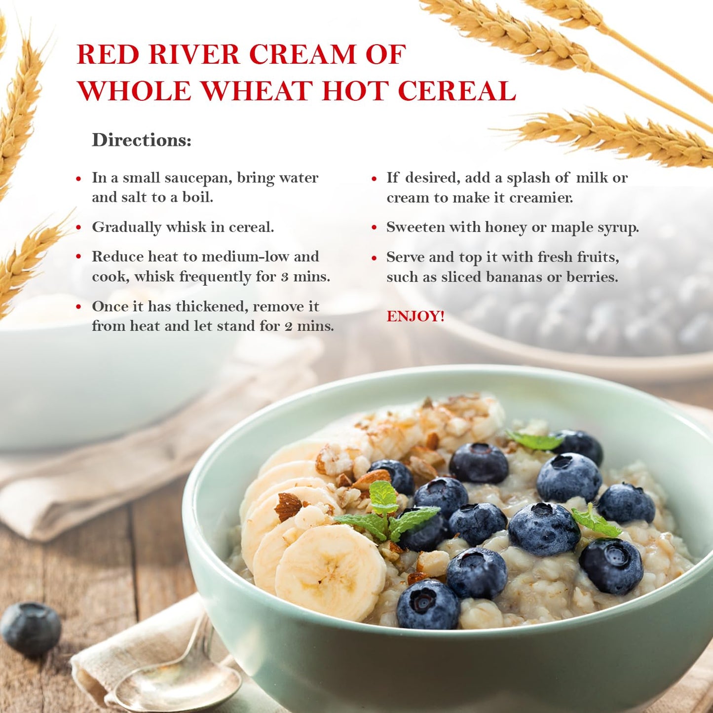 Red River Cereal Cream of Whole Wheat Hot Cereal, High Fiber, 908g 1-Pack
