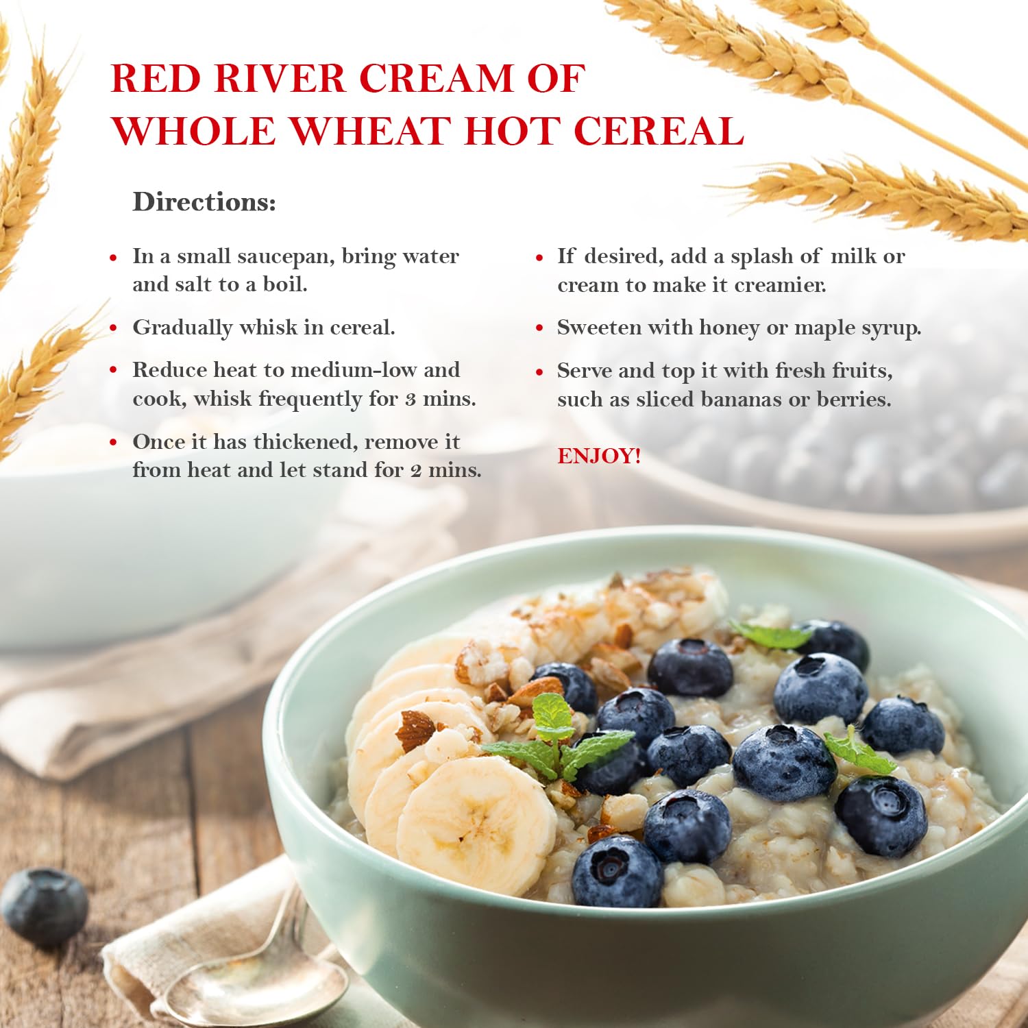 Red River Cereal Cream of Whole Wheat Hot Cereal, High Fiber, 908g 1-Pack