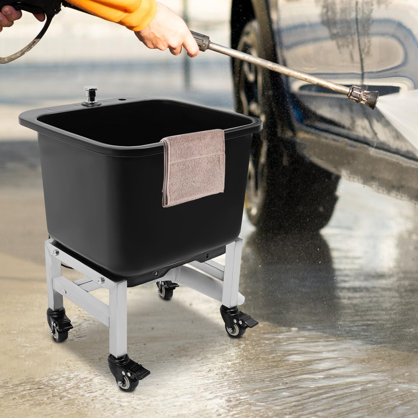 Freestanding Floor Mop Sink with Wheels, Commercial Plastic Mop Basin for Restaurant, RV, Garage, Balcony, Bathroom