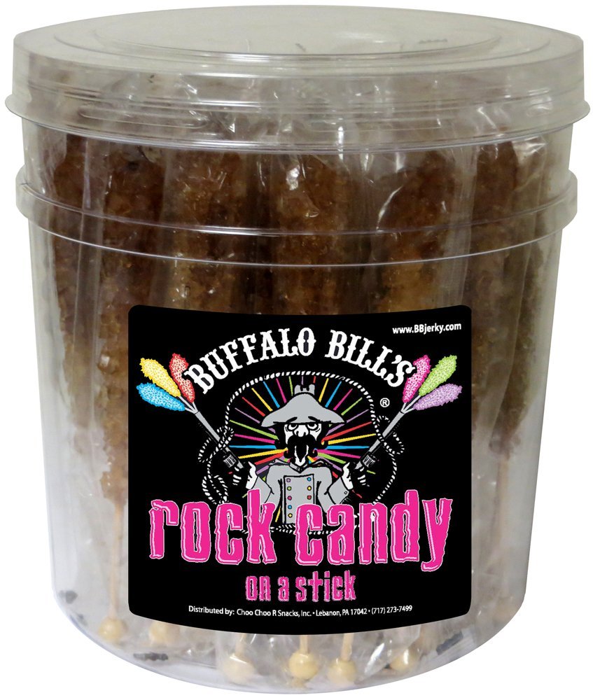 Buffalo Bills Root Beer (Brown) Rock Candy On A Stick (36-ct tub brown rock candy crystal sticks)