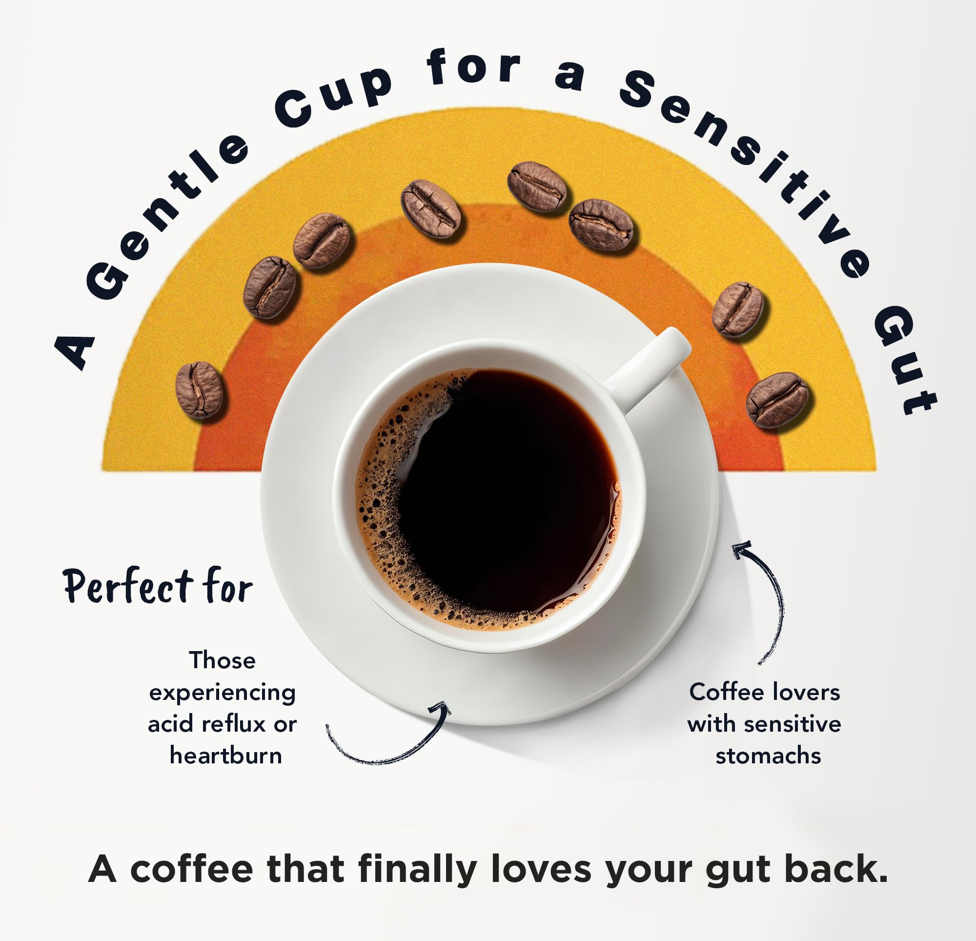Happy Gut Coffee - Doctor-Formulated, Organic Medium-to-Dark Roast Coffee - Gut-Friendly - Gentle on Stomach - Rich Flavor, Gluten-Free, No Bitterness