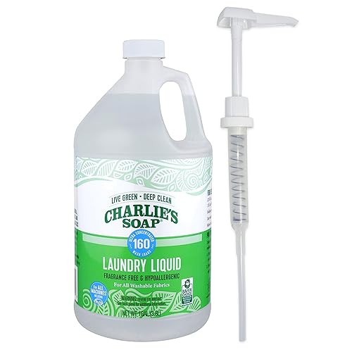 Charlie’s Soap Laundry Liquid with Pump (160 Loads, 1 Pack) Natural Deep Cleaning Hypoallergenic Laundry Detergent - Eco-Friendly, Safe and Effective