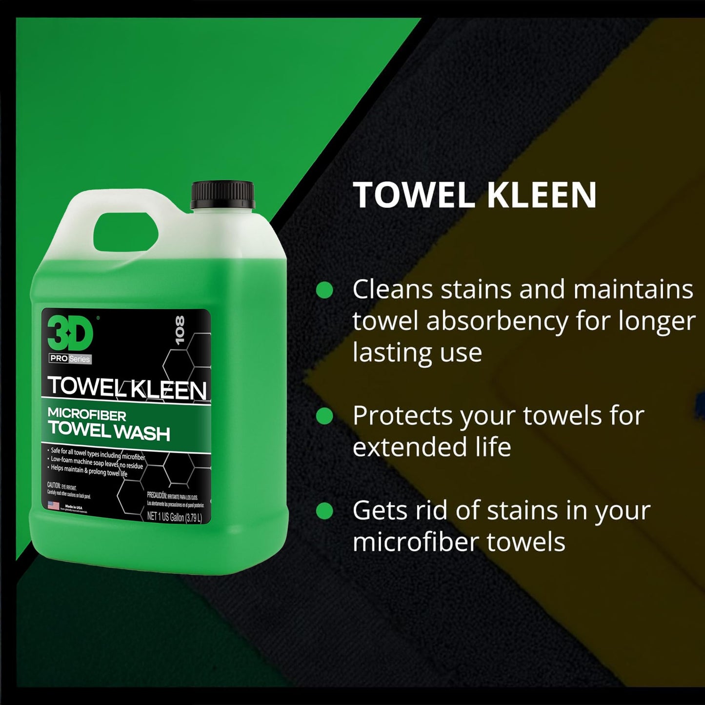 3D Towel Kleen Concentrated Microfiber Detergent - Deep Cleans, Restores & Maintains Car Wash Towel Life - Low Foam, No Residue Premium Laundry Soap 1