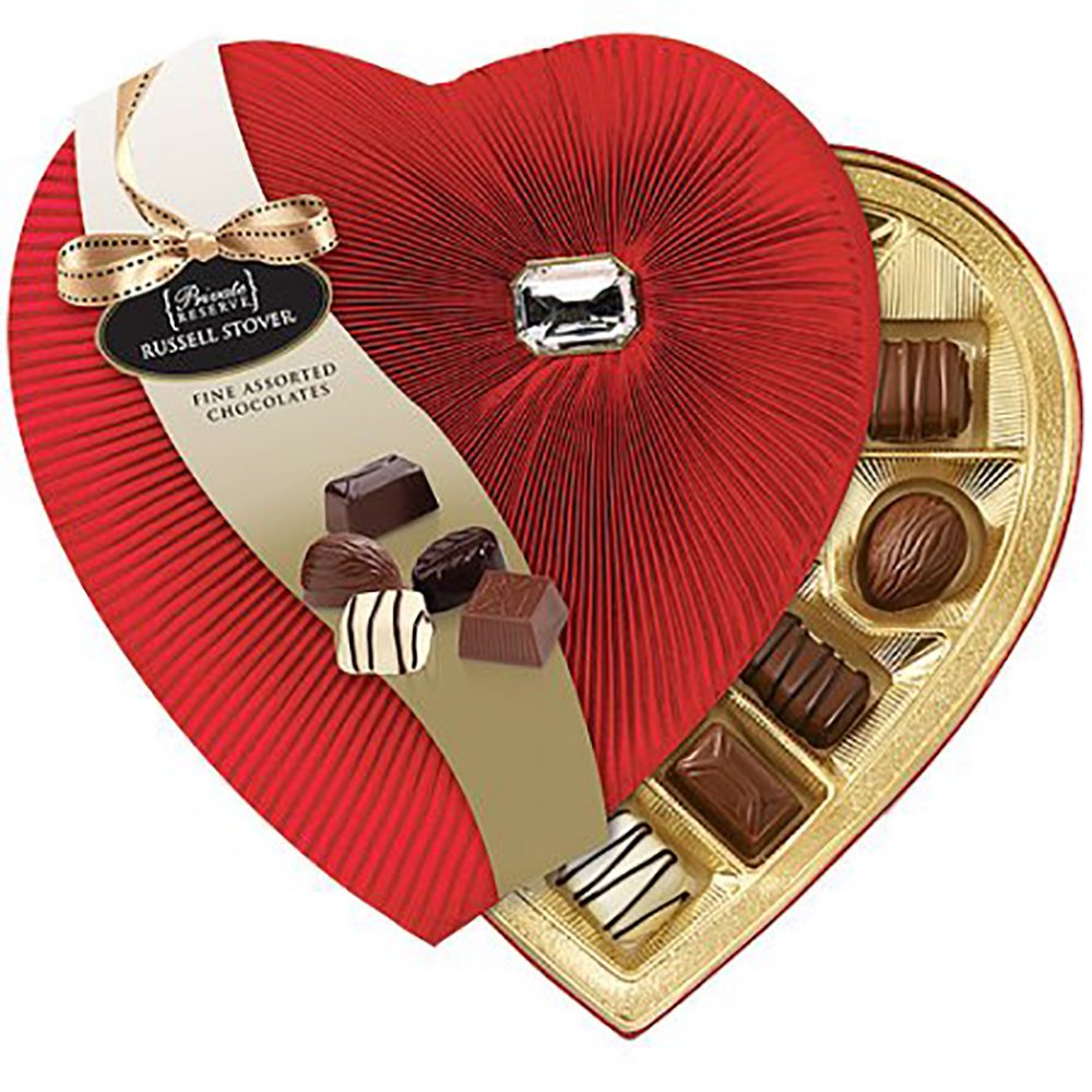 Russell Stover Private Reserve Assorted Chocolates Diamond Brooch Heart, 8 oz.